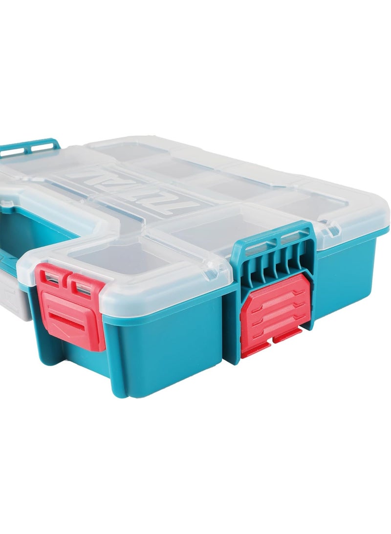 توتال صندوق أدوات بلاستيكي منظم مقاس 12 بوصة بمقبض حمل - علبة تخزين محمولة شديدة التحمل للمسامير والبراغي والأدوات المعدنية والحرف اليدوية والقطع الصغيرة - منظم أدوات متين متعدد الأقسام - Image 2